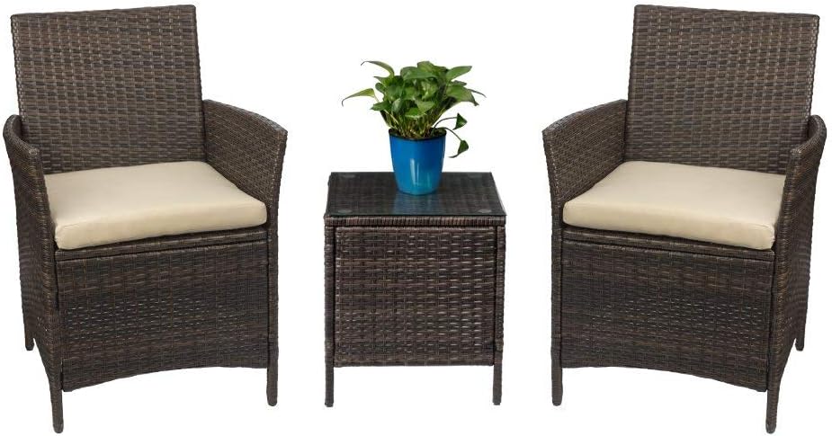 Devoko Patio Porch Furniture Sets 3 Pieces PE Rattan Wicker Chairs with Table 25% off for $89.99